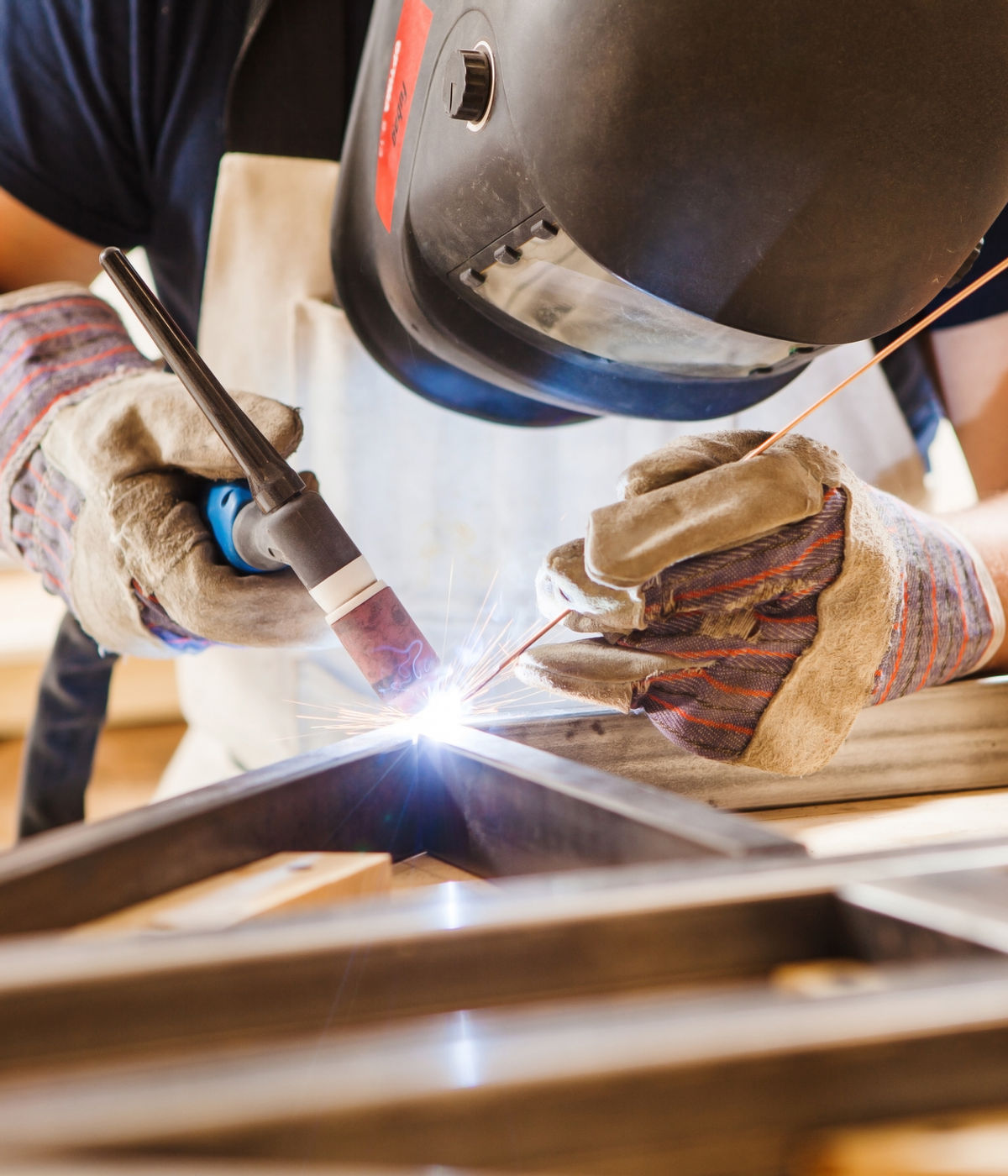 TIG welder joining steel at the Extron fab shop